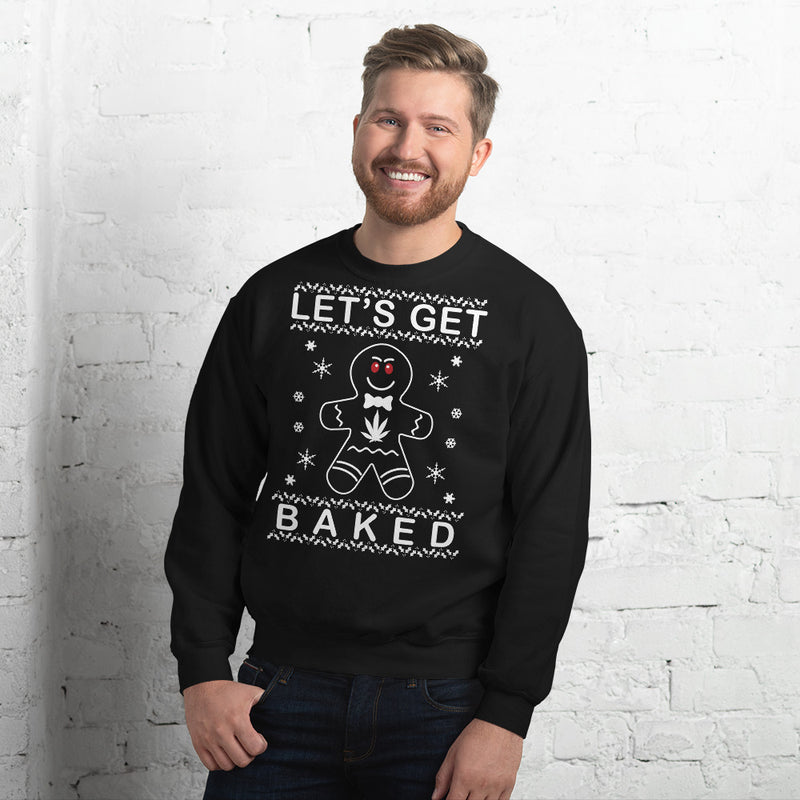 Let's Get Baked Ugly Marijuana Christmas Black Sweater - Magic Leaf Tees