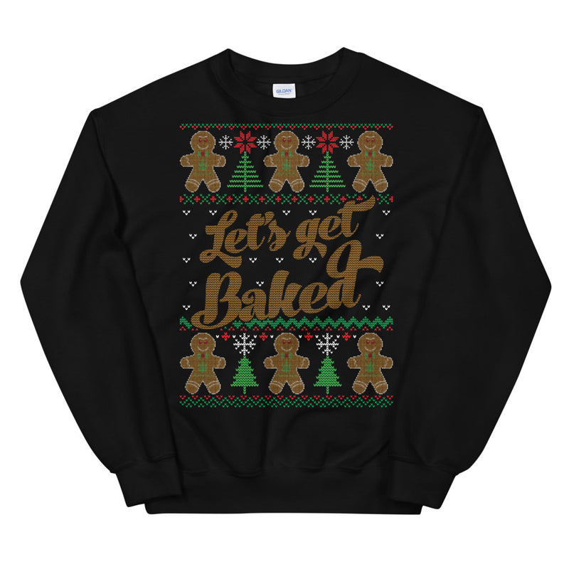 Let's Get Baked Stoner Gingerbread Man Ugly Christmas Black Sweater Sweatshirt - Magic Leaf Tees