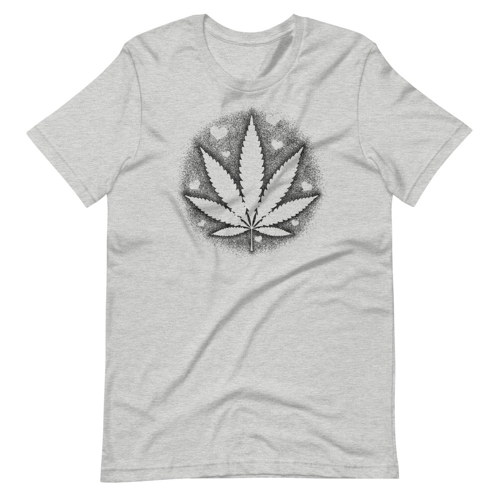 Stipple Shaded Pot Leaf With Hearts T-Shirt - Magic Leaf Tees