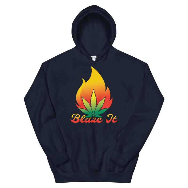 Blaze It 420 Pot Leaf Flame Navy Blue Hoodie - Magic Leaf Tees