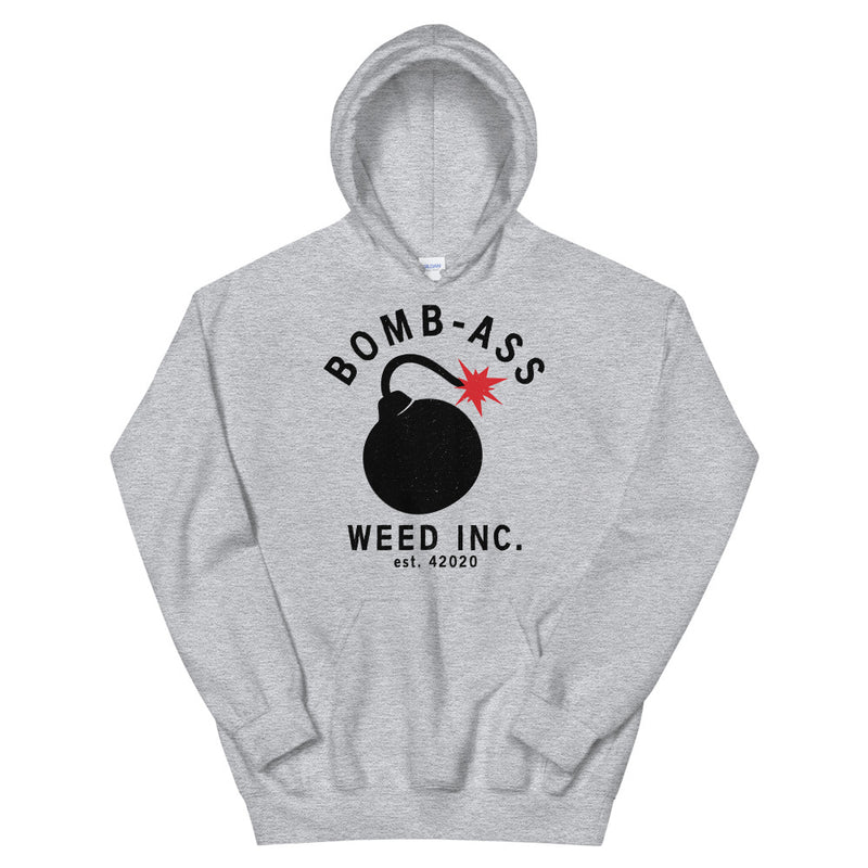 Bomb-Ass Weed Inc. Funny 420 Grey Unisex Hoodie - Magic Leaf Tees