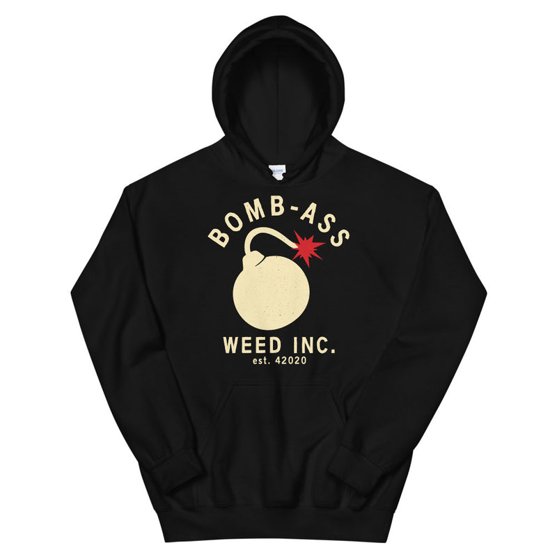 Bomb-Ass Weed Inc. Funny 420 Black Unisex Hoodie - Magic Leaf Tees