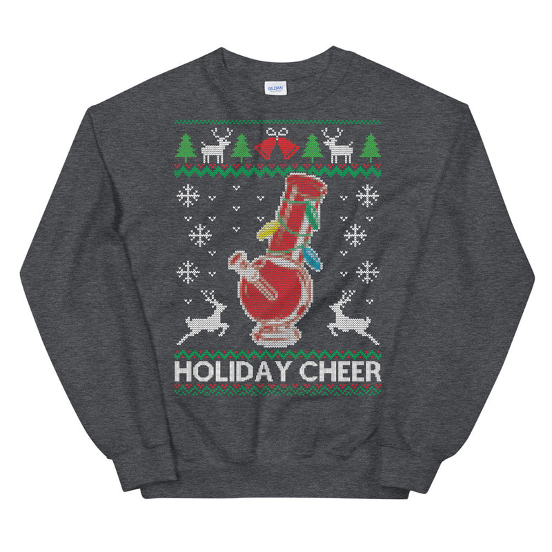 Ugly Christmas Sweater Holiday Cheer Stoner Bong Dark Heather Jumper Sweatshirt - Magic Leaf Tees
