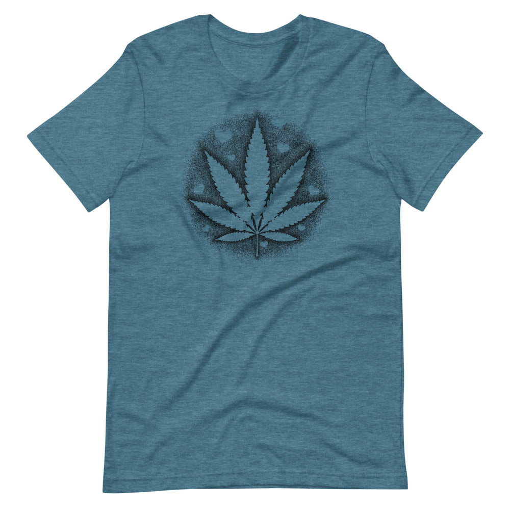 Stipple Shaded Pot Leaf With Hearts T-Shirt - Magic Leaf Tees