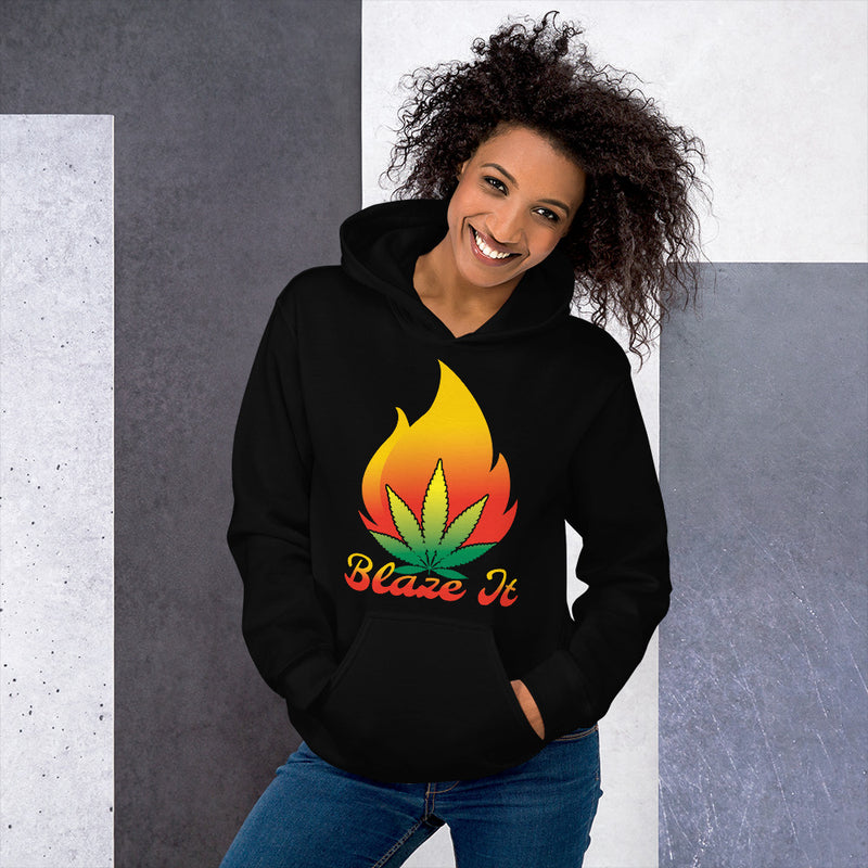 Blaze It 420 Pot Leaf Flame Black Hoodie - Magic Leaf Tees