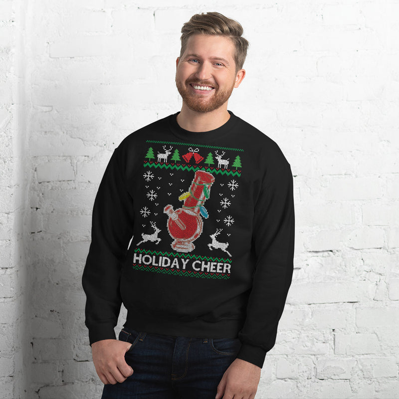 Ugly Christmas Sweater Holiday Cheer Stoner Bong Black Jumper Sweatshirt - Magic Leaf Tees