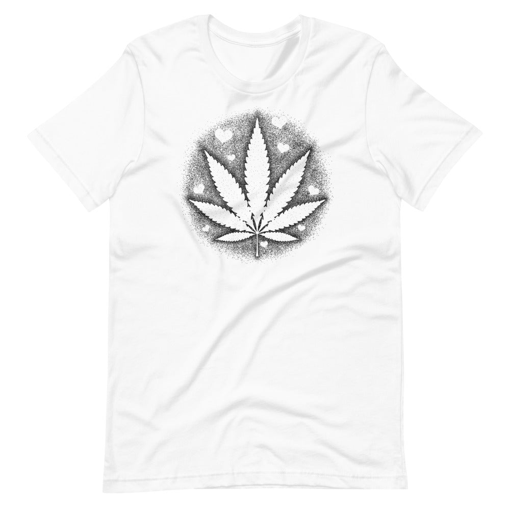 Stipple Shaded Pot Leaf With Hearts T-Shirt - Magic Leaf Tees