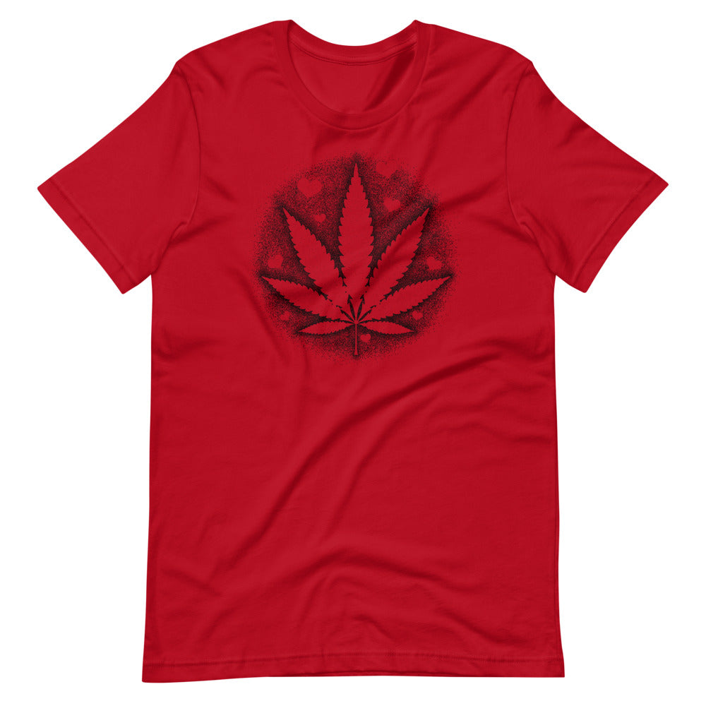 Stipple Shaded Pot Leaf With Hearts T-Shirt - Magic Leaf Tees