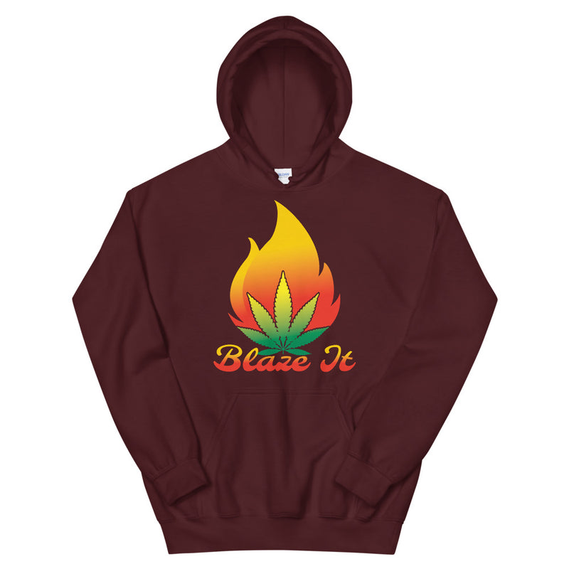 Blaze It 420 Pot Leaf Flame Maroon Hoodie - Magic Leaf Tees