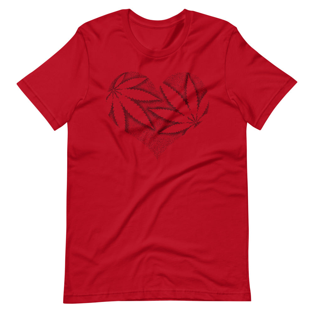 Stipple Shaded Marijuana Leaf Heart T-Shirt - Magic Leaf Tees