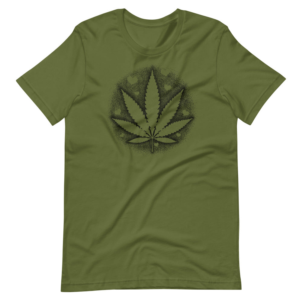 Stipple Shaded Pot Leaf With Hearts T-Shirt - Magic Leaf Tees