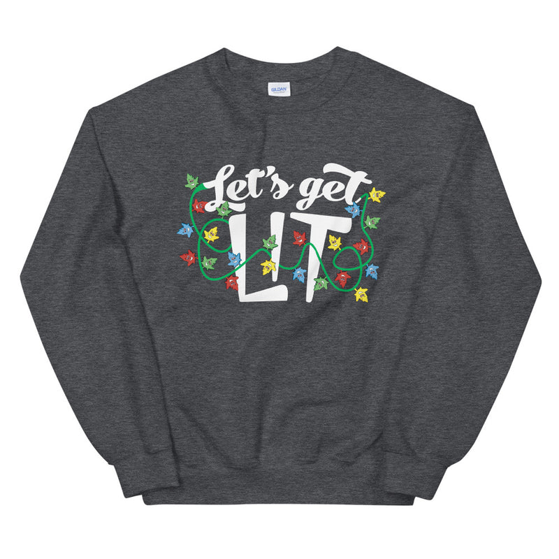 Let's Get Lit Funny Christmas Stoner Dark Heather Sweater Sweatshirt - Magic Leaf Tees