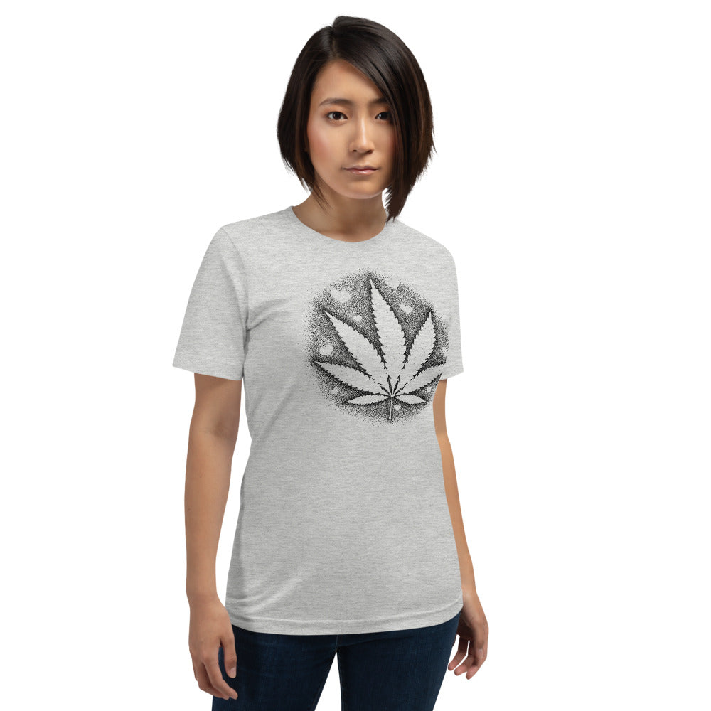 Stipple Shaded Pot Leaf With Hearts T-Shirt - Magic Leaf Tees