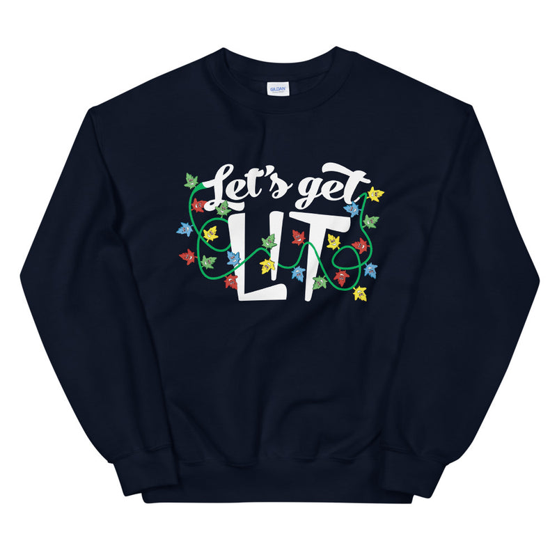 Let's Get Lit Funny Christmas Stoner Navy Sweater Sweatshirt - Magic Leaf Tees