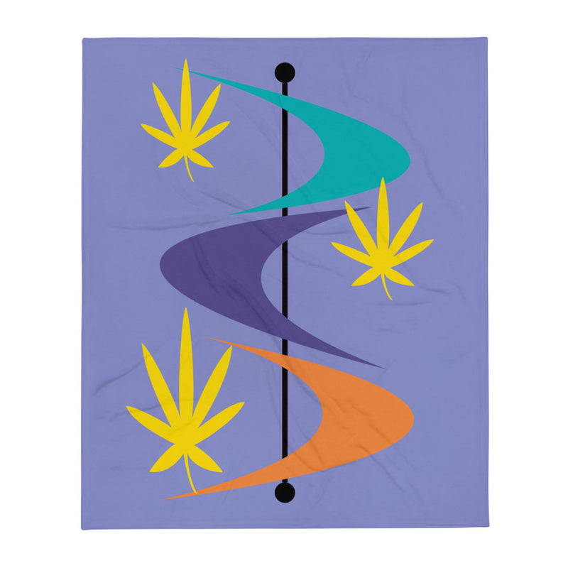Crescents On Pole With Cannabis Leaves Mid Century Modern Throw Blanket - Magic Leaf Tees
