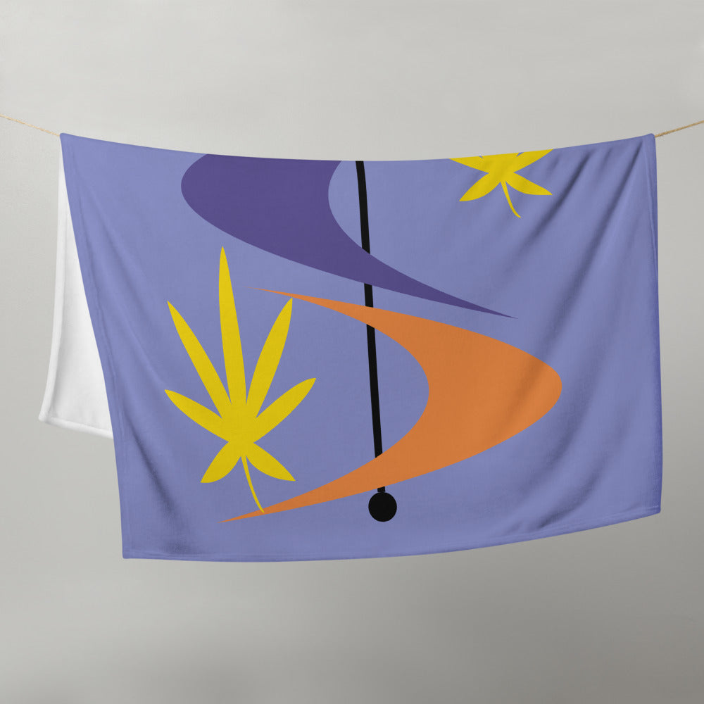 Crescents On Pole With Cannabis Leaves Mid Century Modern Throw Blanket - Magic Leaf Tees