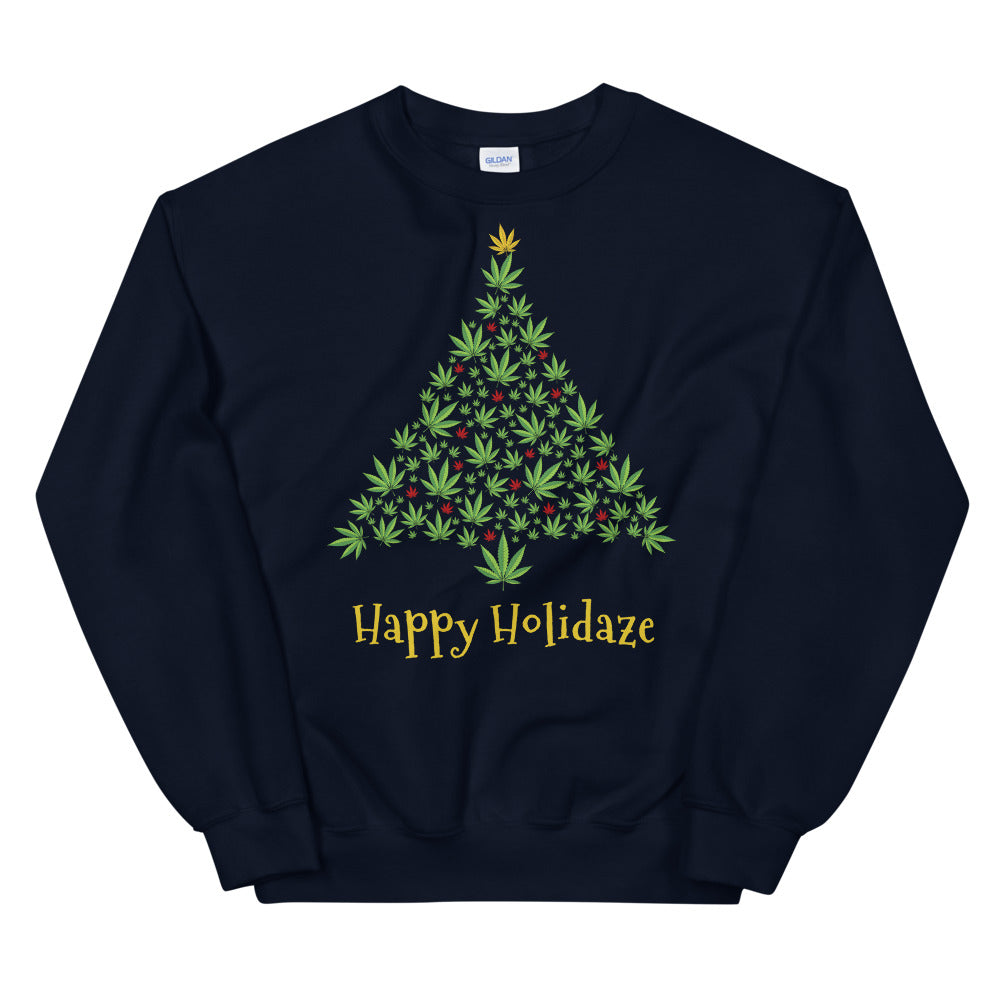 Happy Holidaze Christmas Weed Tree Sweatshirt - Magic Leaf Tees