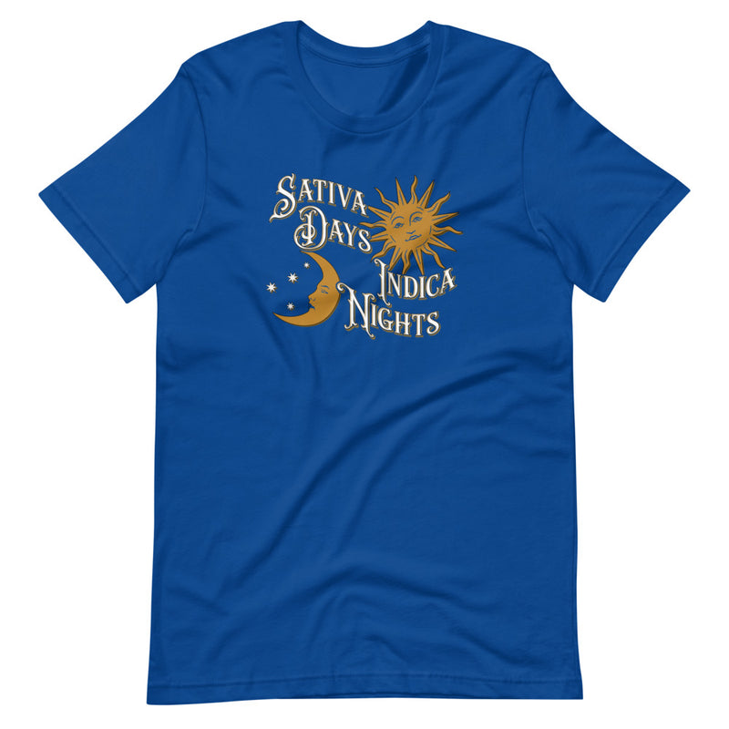 Vintage Sativa Days Indica Nights Sun Moon Cannabis T-Shirt - Magic Leaf Tees